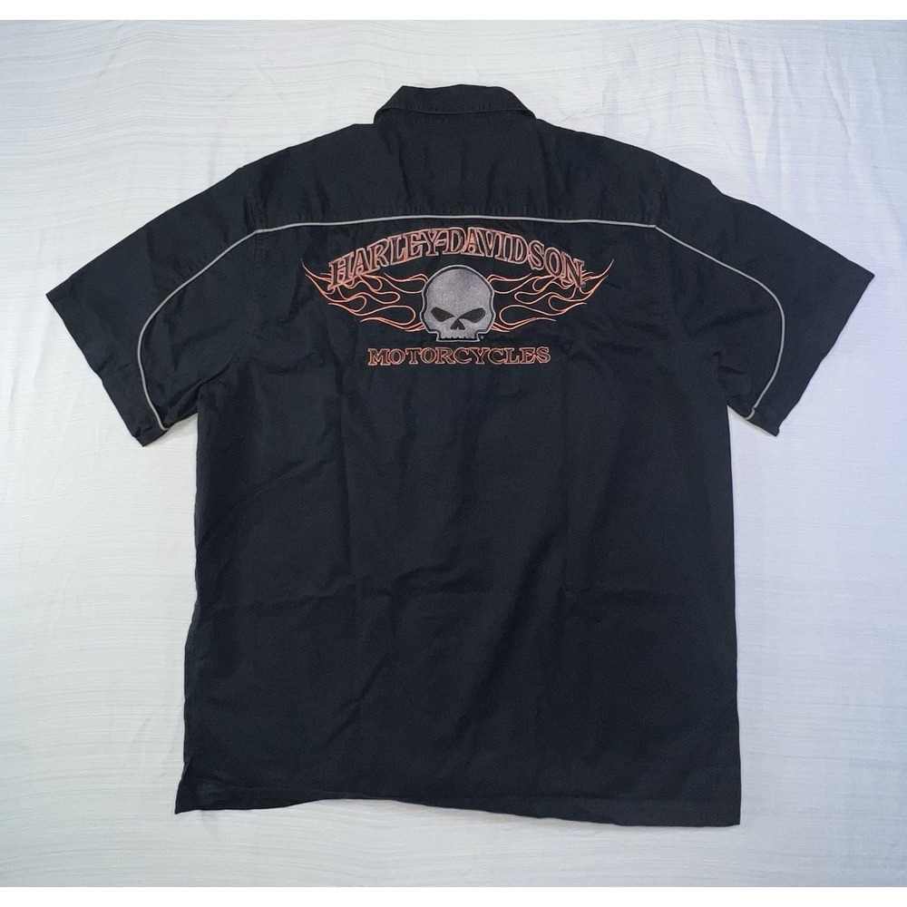 Harley-Davidson Mens Black Cotton Short Sleeve American Button-Down Shirt Size L - Picture 8 of 11
